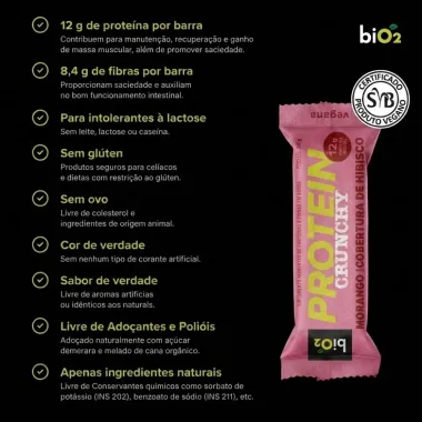 Barra de Prote&iacute;na Bio2 Crunchy Protein 12g de Prote&iacute;na Morango com Cobertura de Hibisco Vegana 50g