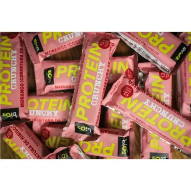 Barra de Prote&iacute;na Bio2 Crunchy Protein 12g de Prote&iacute;na Morango com Cobertura de Hibisco Vegana 50g