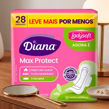 Absorvente Diana Max Protect Cobertura Suave com Abas 28 Unidades Leve Mais por Menos