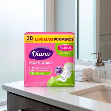 Absorvente Diana Max Protect Cobertura Suave com Abas 28 Unidades Leve Mais por Menos