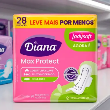 Absorvente Diana Max Protect Cobertura Suave com Abas 28 Unidades Leve Mais por Menos