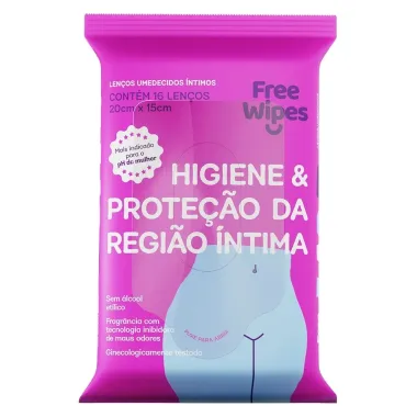 Len&ccedil;o Umedecido &Iacute;ntimo Free Wipes Higiene e Prote&ccedil;&atilde;o da Regi&atilde;o &iacute;ntima sem &Aacute;lcool com 16 Unidades