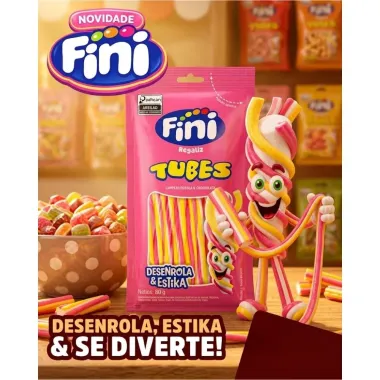 Balas Fini Regaliz Tubes Desenrola e Estika Sabor Pink Lemonade 80g