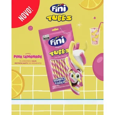 Balas Fini Regaliz Tubes Desenrola e Estika Sabor Pink Lemonade 80g