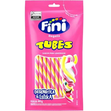 Balas Fini Regaliz Tubes Desenrola e Estika Sabor Pink Lemonade 80g