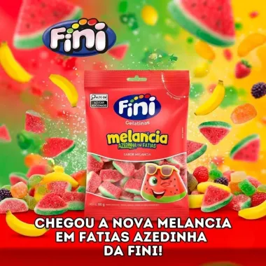 Bala de Gelatina Fini Azedinha em Fatias Sabor Melancia 80g