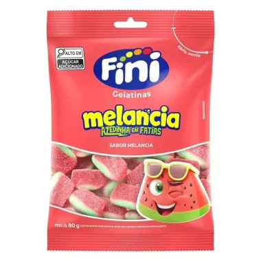Bala de Gelatina Fini Azedinha em Fatias Sabor Melancia 80g