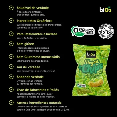 Chips Vegan Bio2 Lemon Pepper com Lim&atilde;o Siciliano 40g