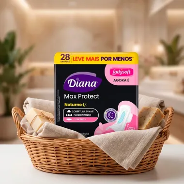 Absorvente Diana Max Protect Noturno Cobertura Suave com Abas 28 Unidades Leve Mais Por Menos