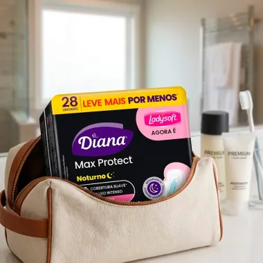 Absorvente Diana Max Protect Noturno Cobertura Suave com Abas 28 Unidades Leve Mais Por Menos
