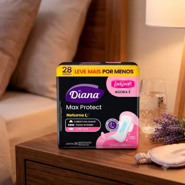 Absorvente Diana Max Protect Noturno Cobertura Suave com Abas 28 Unidades Leve Mais Por Menos