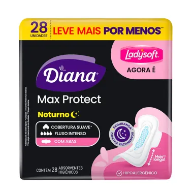 Absorvente Diana Max Protect Noturno Cobertura Suave com Abas 28 Unidades Leve Mais Por Menos