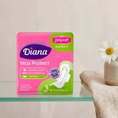 Absorvente Diana Max Protect Cobertura Suave com Abas 8 Unidades