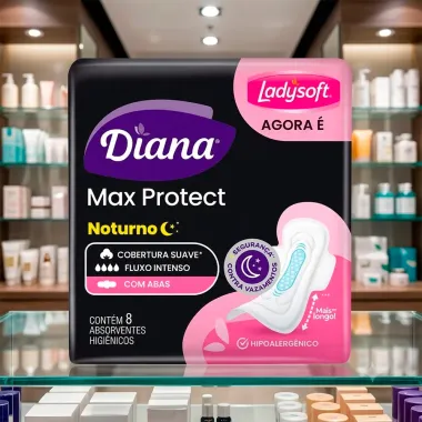 Absorvente Diana Max Protect Noturno Cobertura Suave com Abas 8 Unidades