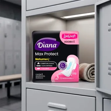 Absorvente Diana Max Protect Noturno Cobertura Suave com Abas 8 Unidades