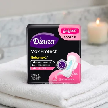 Absorvente Diana Max Protect Noturno Cobertura Suave com Abas 8 Unidades