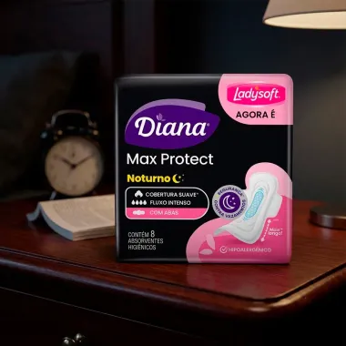 Absorvente Diana Max Protect Noturno Cobertura Suave com Abas 8 Unidades