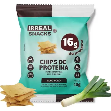 Chips de Prote&iacute;na Irreal Snacks Alho Por&oacute; 40g