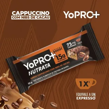 Barra de Prote&iacute;na YoPro+ Nutrata 15g de Prote&iacute;na Sabor Cappuccino com Nibs de Cacau 55g