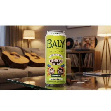 Energ&eacute;tico Baly Energy Drink Fernando e Sorocaba Churrasco On Fire Uva Verde Sem A&ccedil;&uacute;car 473ml
