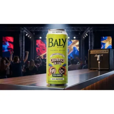 Energ&eacute;tico Baly Energy Drink Fernando e Sorocaba Churrasco On Fire Uva Verde Sem A&ccedil;&uacute;car 473ml