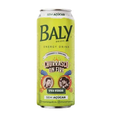 Energ&eacute;tico Baly Energy Drink Fernando e Sorocaba Churrasco On Fire Uva Verde Sem A&ccedil;&uacute;car 473ml