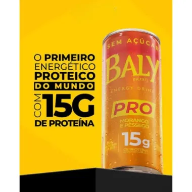 Energ&eacute;tico Baly Brasil Energy Drink PRO Morango e P&ecirc;ssego com 15g de Prote&iacute;na de Col&aacute;geno Sem A&ccedil;&uacute;car 250ml