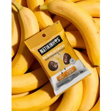 Bolinhas de Frutas Natikinhos Banana com Recheio de Chocolate Sem Gl&uacute;ten e A&ccedil;&uacute;car 30g