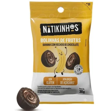 Bolinhas de Frutas Natikinhos Banana com Recheio de Chocolate Sem Gl&uacute;ten e A&ccedil;&uacute;car 30g