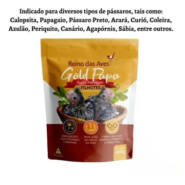 Ra&ccedil;&atilde;o para P&aacute;ssaro Reino das Aves Gold Papa Super Premium Filhotes 400g