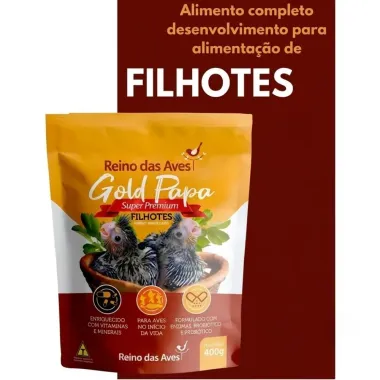Ra&ccedil;&atilde;o para P&aacute;ssaro Reino das Aves Gold Papa Super Premium Filhotes 400g