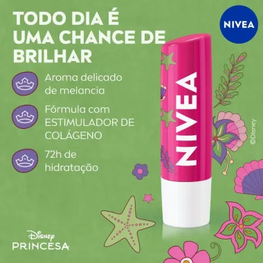 Hidratante Labial N&iacute;vea Ed. Limitada Disney Princesa Ariel Melancia Brilhante 4,8g