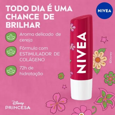 Hidratante Labial N&iacute;vea Ed. Limitada Disney Princesa Mulan Cereja Brilhante 4,8g