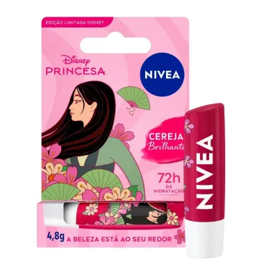 Hidratante Labial N&iacute;vea Ed. Limitada Disney Princesa Mulan Cereja Brilhante 4,8g