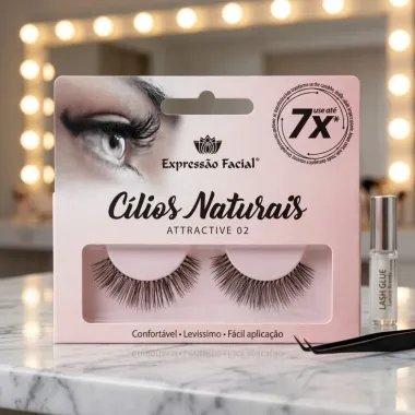 C&iacute;lios Posti&ccedil;os Naturais Express&atilde;o Facial Attractive 02 com 1 Par