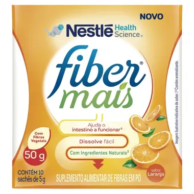 Fiber Mais Nestl&eacute; Sabor Laranja Suplemento Alimentar em P&oacute; com 10 Sach&ecirc;s de 5g Cada