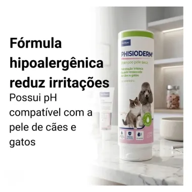 Shampoo Veterin&aacute;rio Virbac Phisioderm para C&atilde;es e Gatos Pele Seca com 250ml