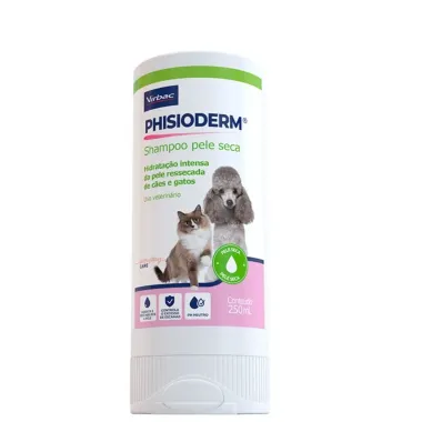 Shampoo Veterin&aacute;rio Virbac Phisioderm para C&atilde;es e Gatos Pele Seca com 250ml