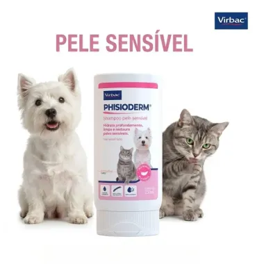 Shampoo Veterin&aacute;rio Virbac Phisioderm para C&atilde;es e Gatos Pele Sens&iacute;vel com 250ml