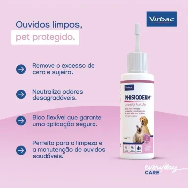 Limpador Auricular Virbac Phisioderm Uso Veterin&aacute;rio 100ml