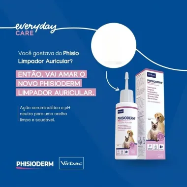 Limpador Auricular Virbac Phisioderm Uso Veterin&aacute;rio 100ml