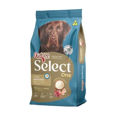Ra&ccedil;&atilde;o para C&atilde;es Quatree Select One Adultos Todas as Ra&ccedil;as Sabor Frango e Carne com Arroz 15kg