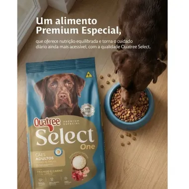 Ra&ccedil;&atilde;o para C&atilde;es Quatree Select One Adultos Todas as Ra&ccedil;as Sabor Frango e Carne com Arroz 15kg