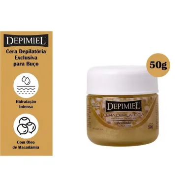 Cera Depilat&oacute;ria Depimiel Exclusiva para Bu&ccedil;o Perolada com &Oacute;leo de Macad&acirc;mia 50g