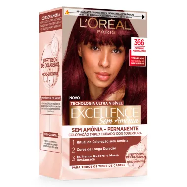 Tintura L'or&eacute;al Paris Excellence Sem Am&ocirc;nia Permanente Cor 366 Castanho Avermelhado