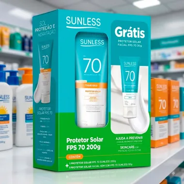 Protetor Solar Sunless FPS 70 Toque Seco 200g e Ganhe Protetor Solar Facial FPS 70 Toque Seco Sem Cor 30g