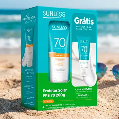 Protetor Solar Sunless FPS 70 Toque Seco 200g e Ganhe Protetor Solar Facial FPS 70 Toque Seco Sem Cor 30g