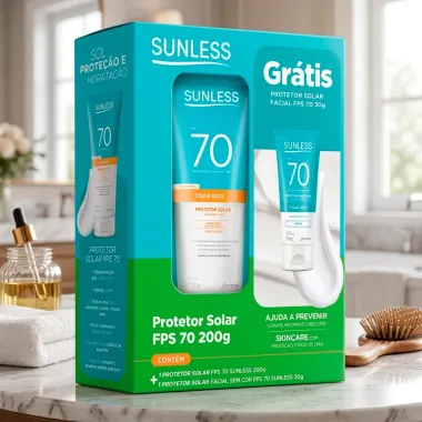 Protetor Solar Sunless FPS 70 Toque Seco 200g e Ganhe Protetor Solar Facial FPS 70 Toque Seco Sem Cor 30g