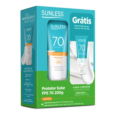 Protetor Solar Sunless FPS 70 Toque Seco 200g e Ganhe Protetor Solar Facial FPS 70 Toque Seco Sem Cor 30g
