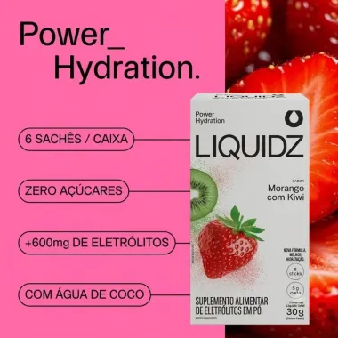 Liquidz Power Hydration Sabor Morango com Kiwi 6 Sticks de 5g cada - 30G